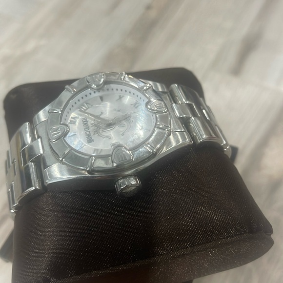 Roberto Cavalli R7253116545 Diamond Time Silver Tn Sapphire Crystal Date Unisex - Picture 5 of 9